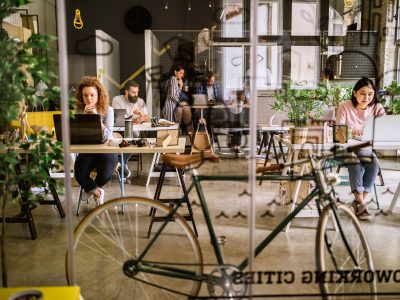 Arriving To Work By Bike Bicycle in co-working space