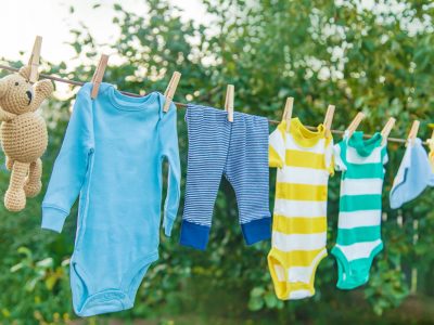 washing baby clothes. Linen dries in the fresh air. Selective focus. nature.